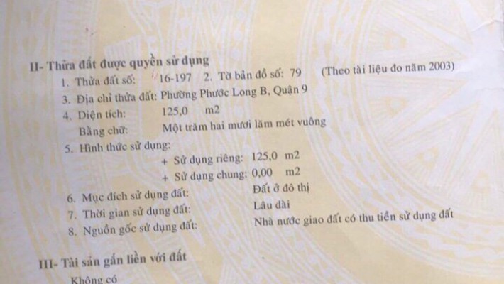 Bán đất đối diện Công Viên đường Liên Phường, phường Phước Long B, quận 9. DT 125m2 giá 5,125 tỷ