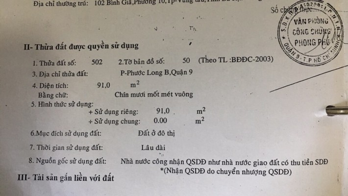 Chính chủ cần bán Gấp Lô đất hẻm 12 Đường 339, Phuocs Long B, Quận 9.