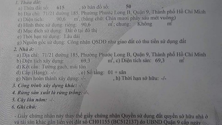 Gia Đình chuyển về Quận 2 cần bán nhanh căn nhà chưa qua Đầu tư hẻm 71 Đường 185 Phước Long B