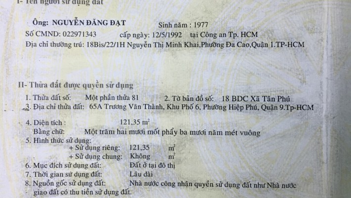 Cần bán gấp lô đất gần chợ Phước Long B cách Đỗ xuân hợp 50m giá 3 tỷ 650 triệu