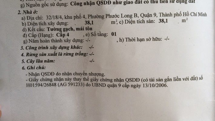 Chính chủ bán nhà hẻm 32 Đường 141, Phường Phước Long B, Quận 9