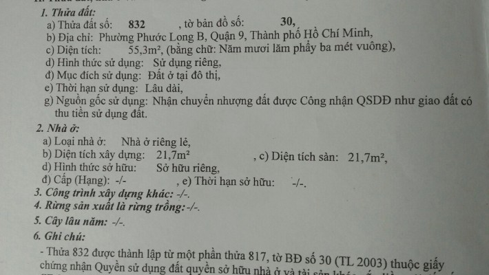 Chính chủ bán nhanh căn nhà 1 trệt 2 lầu Hẻm 44 Đường 22, Phước Long B, Quận 9.