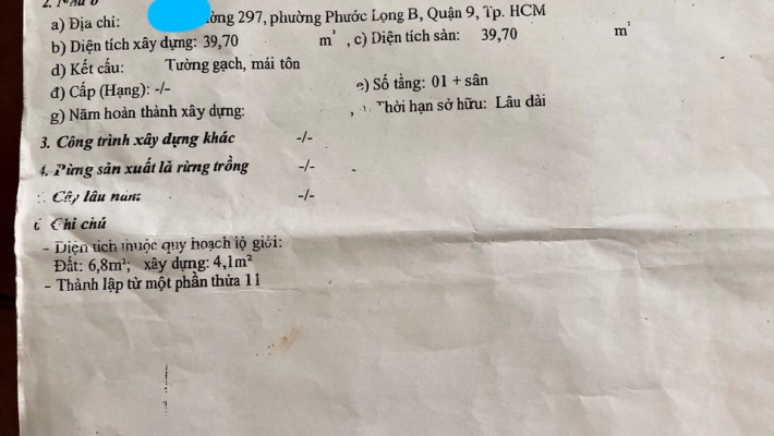 Chính chủ cần tiền bán gấp dãy phòng trọ hẻm Đường 297, Phước Long B, Quận 9