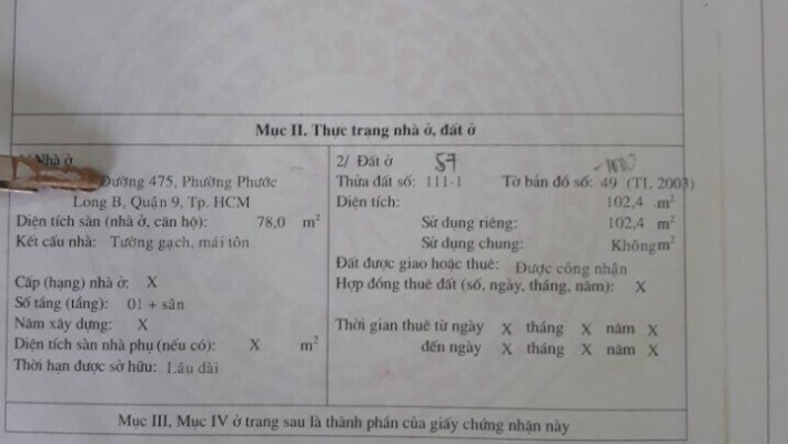 Bán nhà mặt tiền cấp 4 đường 475 phường Phước Long B, quận 9. Giá 5 tỷ 750 triệu