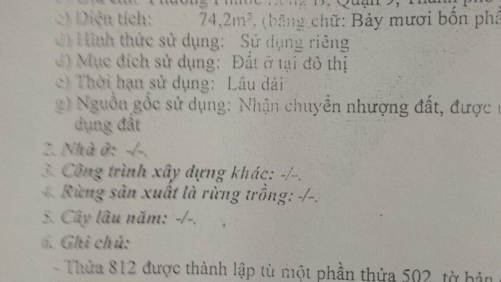 Cần bán lô đất hẻm đường 339, phường Phước Long B, quận 9. DT 74,2m2 giá 3,4 tỷ