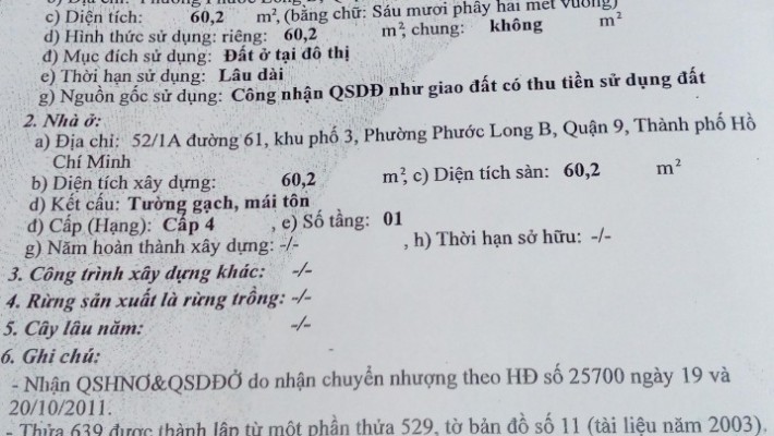 Bán nhà 52/1Ađường 61, phường Phước Long B, quận 9. DT 60m2 giá 3,35 tỷ 